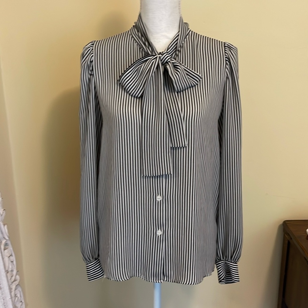 Black & White Stripe Tie Front Blouse